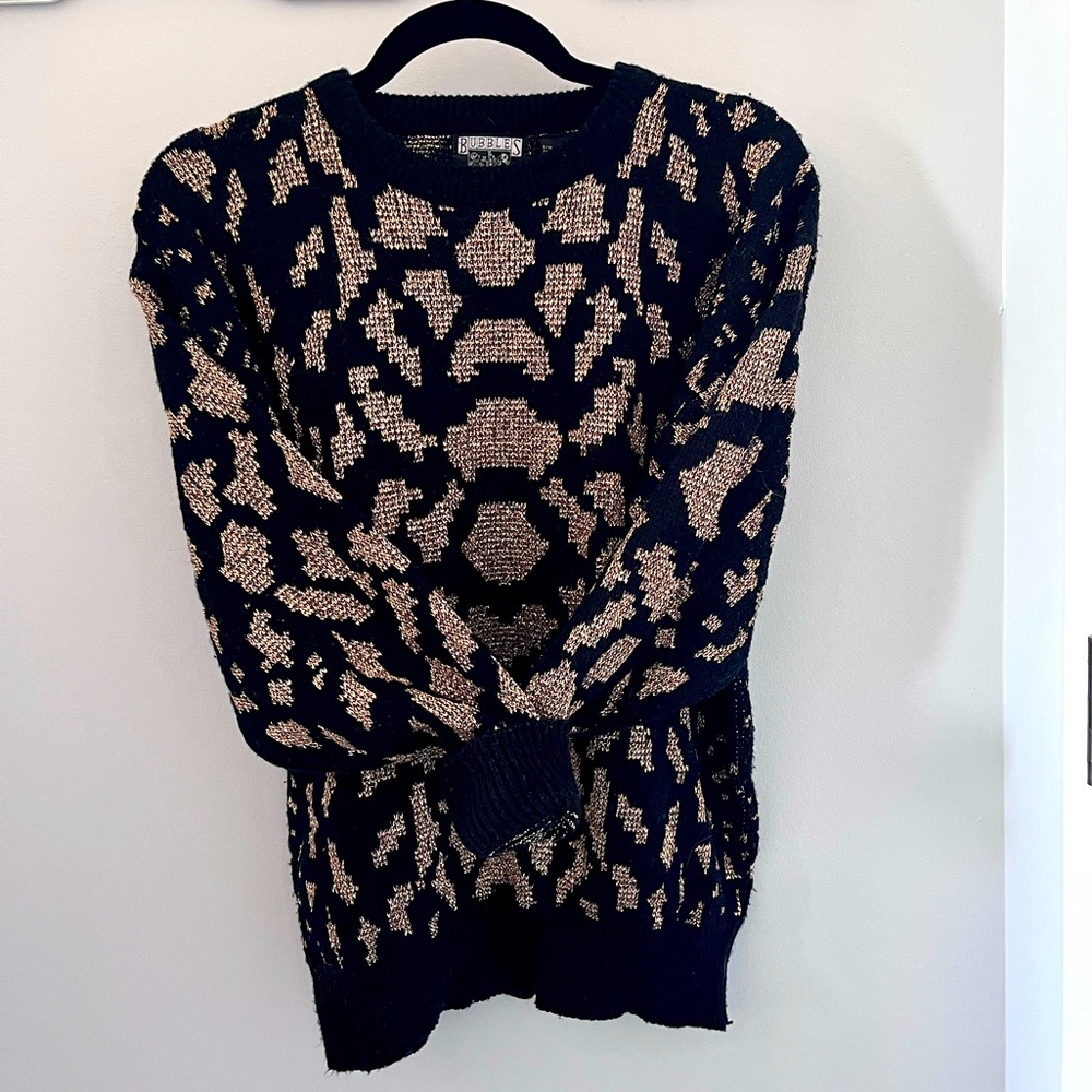 Vintage Black and Metallic Gold Animal Print Sweater
